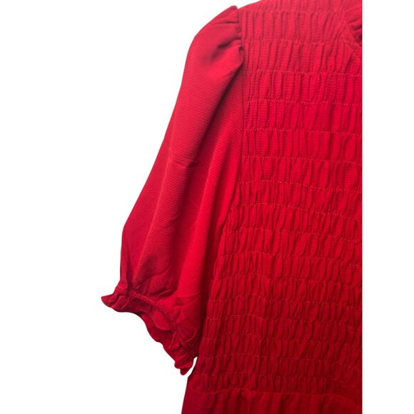 London Times Women's Smocked Bodice Tiered Midi Dress Red Size 12 - Picture 10 of 13